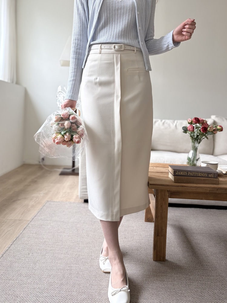 Belted Pencil Skirt (Ivory)