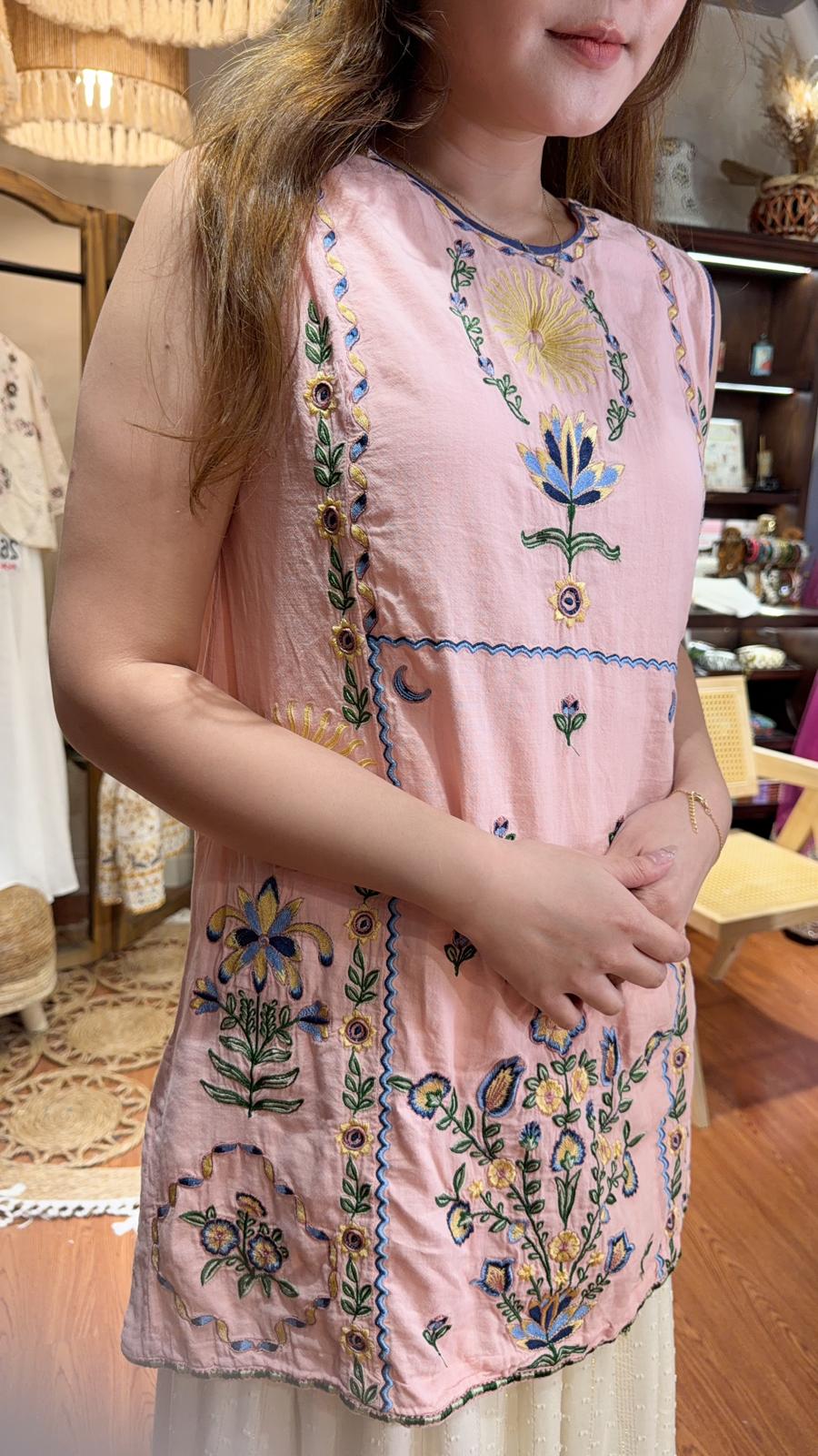 PKT 2645 Sakura Full Garden Emb Long Top
