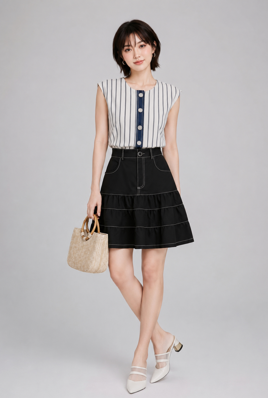 2225 Harper Contrast Stitch Denim Skirt