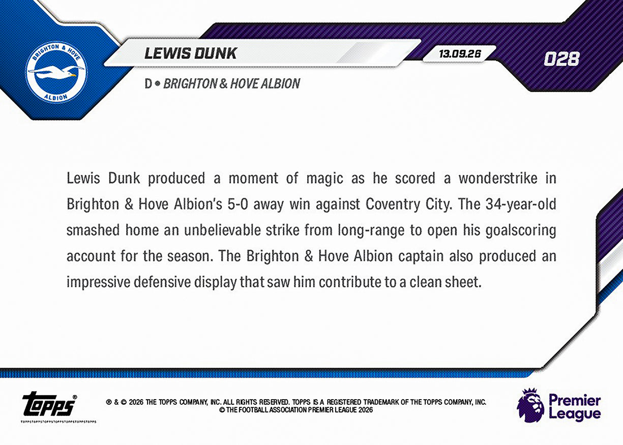 Lewis Dunk - 2026-27 Premier League Topps NOW® #28【團購】
