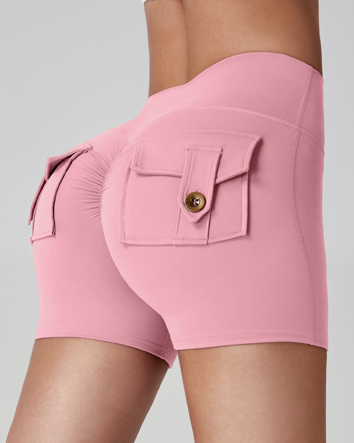 裸感蜜桃臀工裝口袋瑜伽短褲