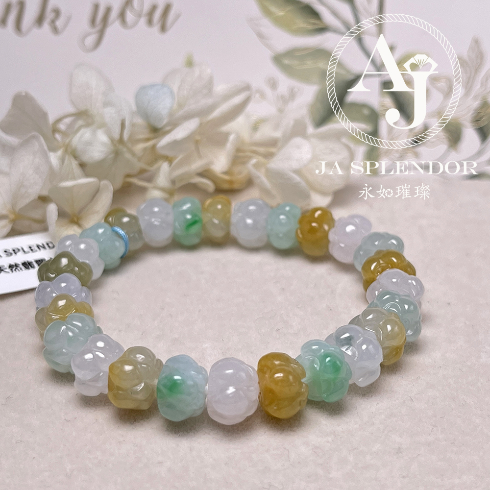 JB-254 - 冰種三彩福祿壽招貴人年年有餘蓮花手串