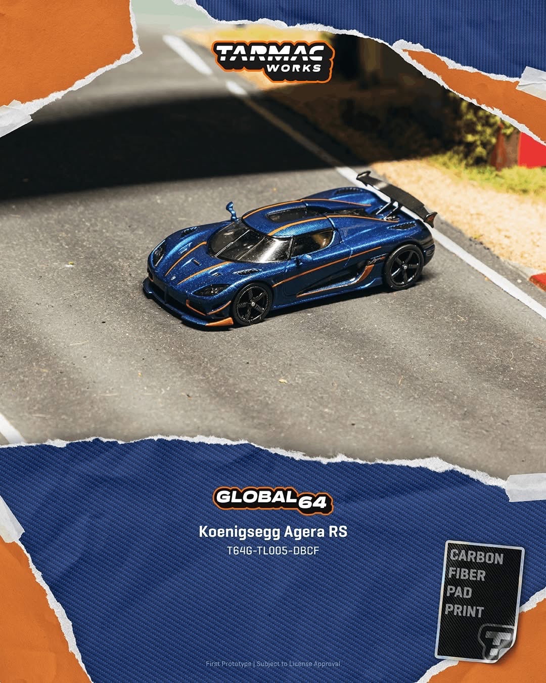 （預訂 Pre Order) Tarmac Works  ( T64G-TL005-DBCF ) Koenigsegg Agera RS Dark Blue Carbon Fiber / Orange Accents
