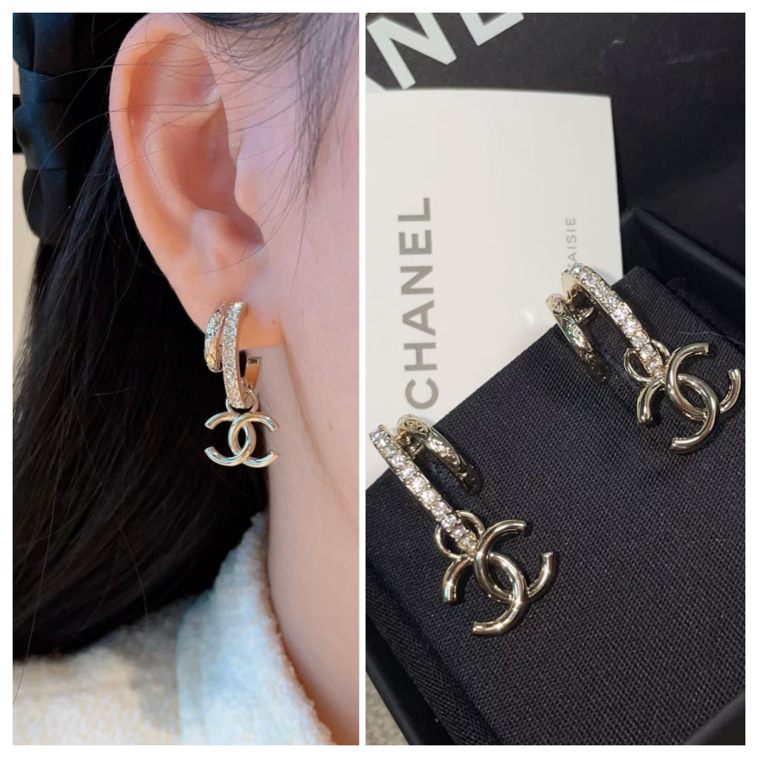 CHANEL 雙鉤吊CC耳環