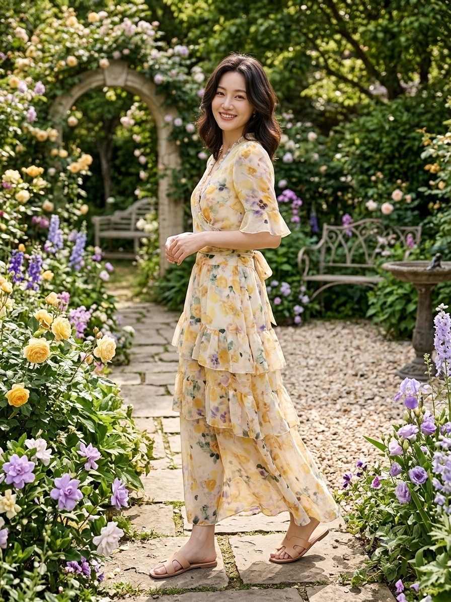 Chiffon Flora Midi v Cardigan 