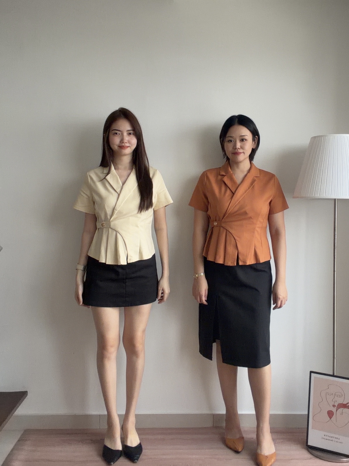 T4478 V Neck Peplum Shirt - Orange & Yellow