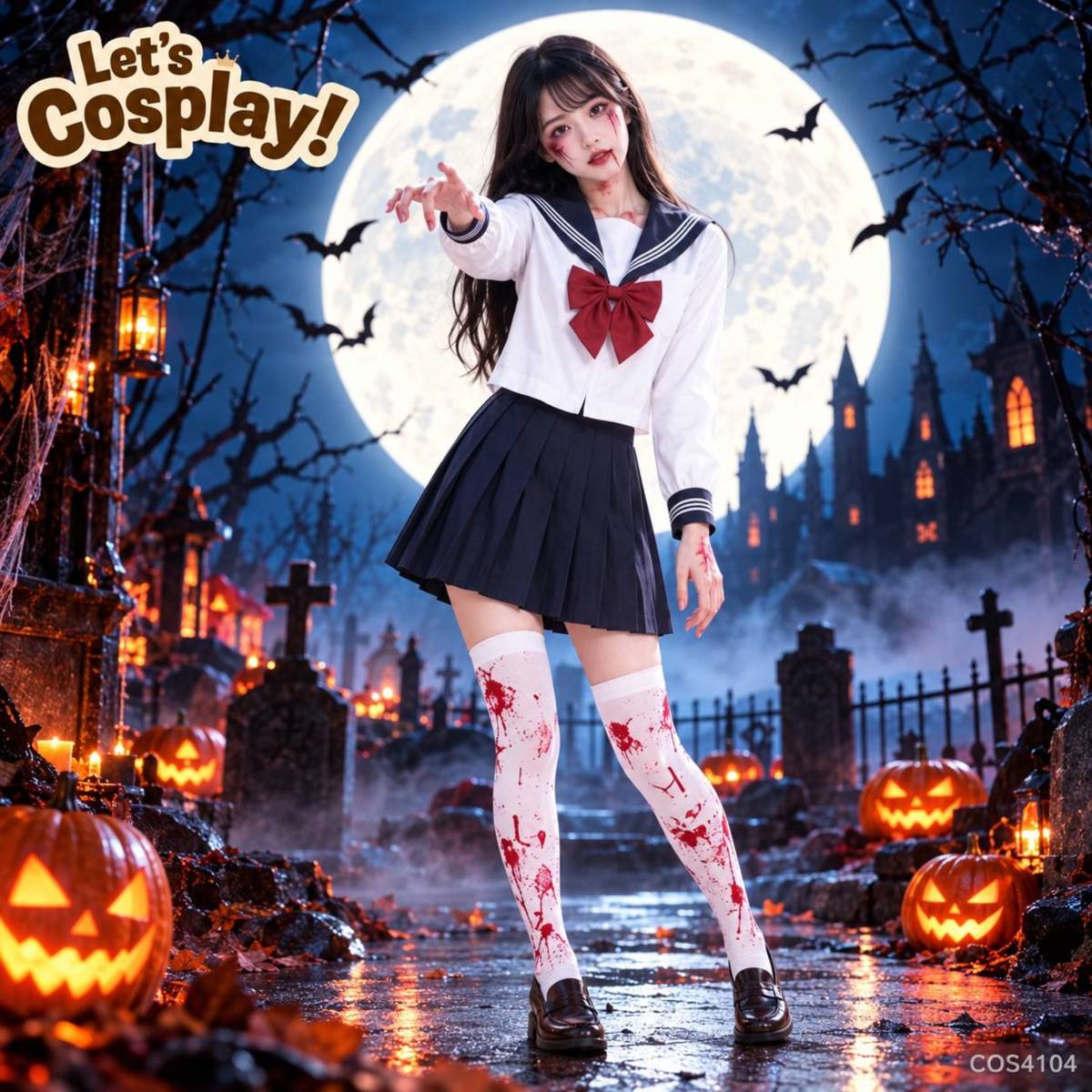 女學生喪屍水手服萬聖節血腥高校校服｜成人女士殭屍學生妹 Cosplay Costume｜Lets Cosplay