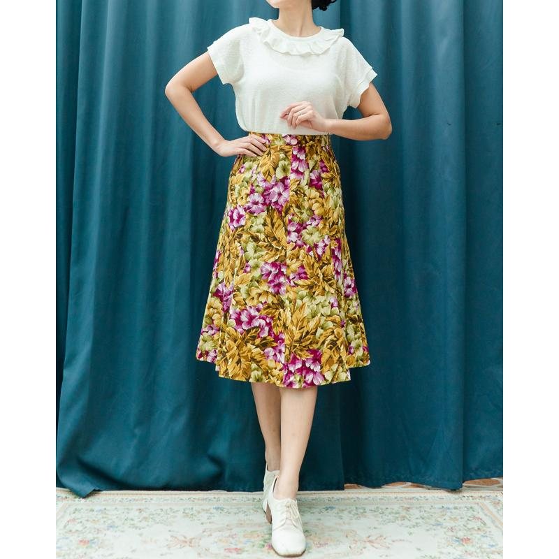 Vintage Japanese 100% Cotton Botanical Garden 8-Panel Flare Skirt- Waist 26~28"(MT1606-09)