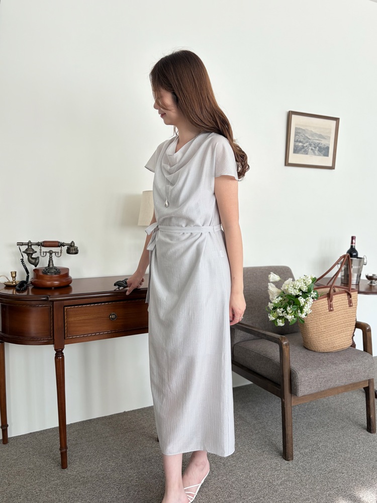 Draped Neck Dress with Inner Slip (Misty Blue)