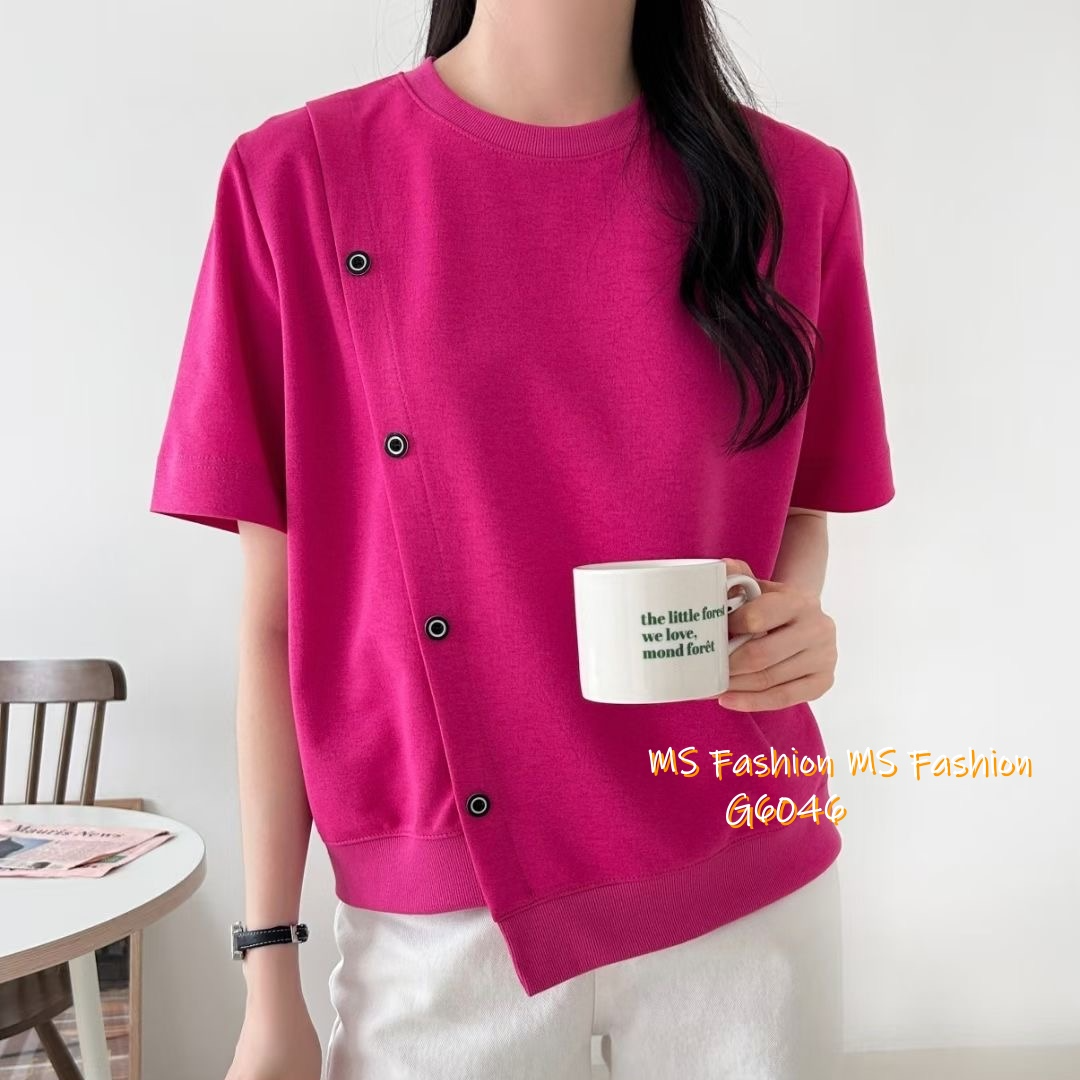 G6046 韓國🇰🇷不規則衫腳斜鈕top