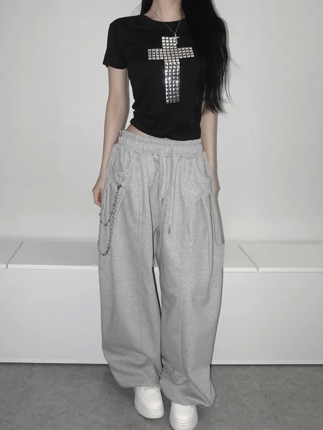 Oversized Curved Wide-Leg Sweatpants(Unisex)