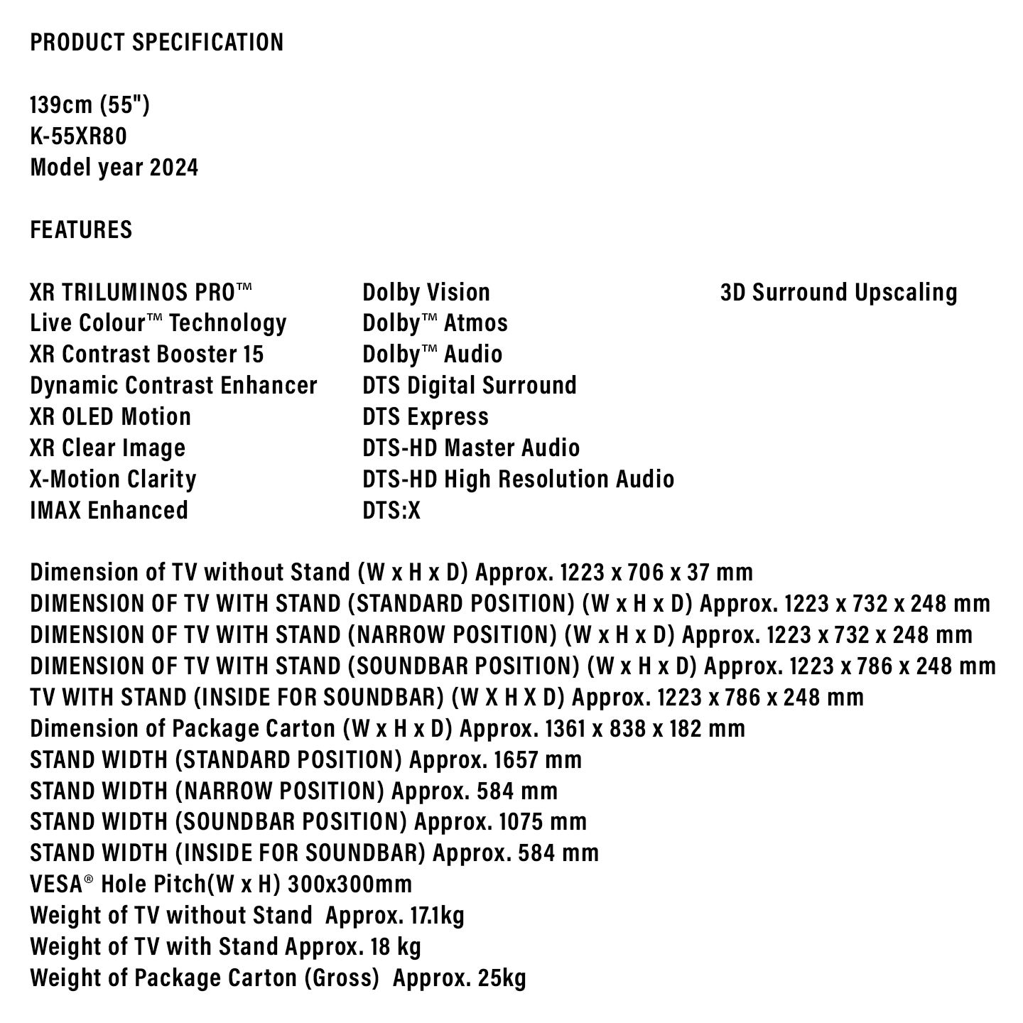 Sony 55" BRAVIA 8 OLED 4K Google TV (K-55XR80)