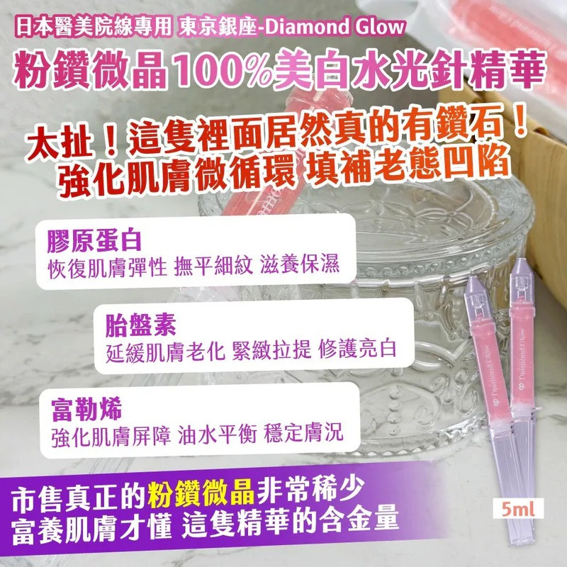 日本醫美院線專用 東京銀座-Diamond Glow 粉鑽微晶100%美白水光針精華5ml-預計6月底到貨