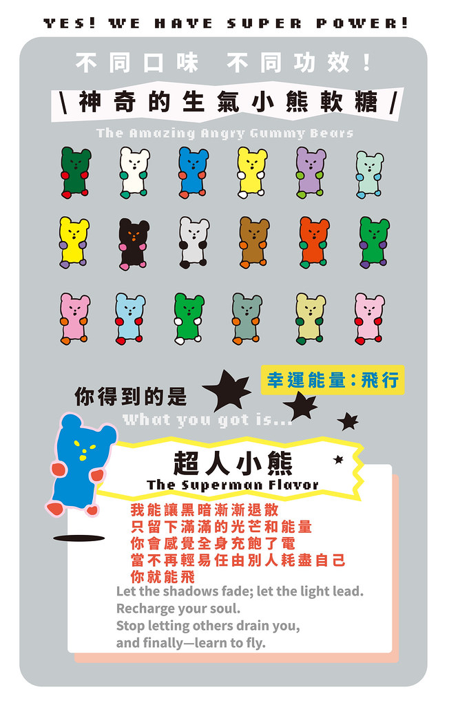 \ 有聲音 ! / 小熊軟糖生氣了 噗啾娃娃吊飾 超人小熊 深藍