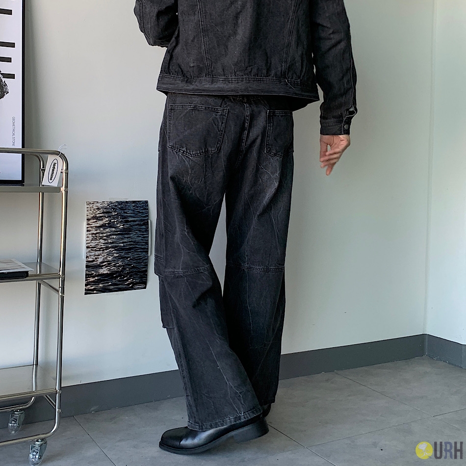 【100%保證韓國直送】韓系質感 重磅立體褶皺水洗寬版牛仔褲 👖 [2 color] RF118056