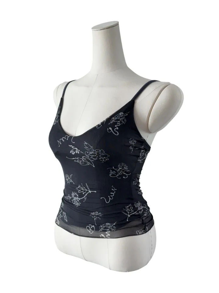 Abstract Floral Print Mesh Cami Top