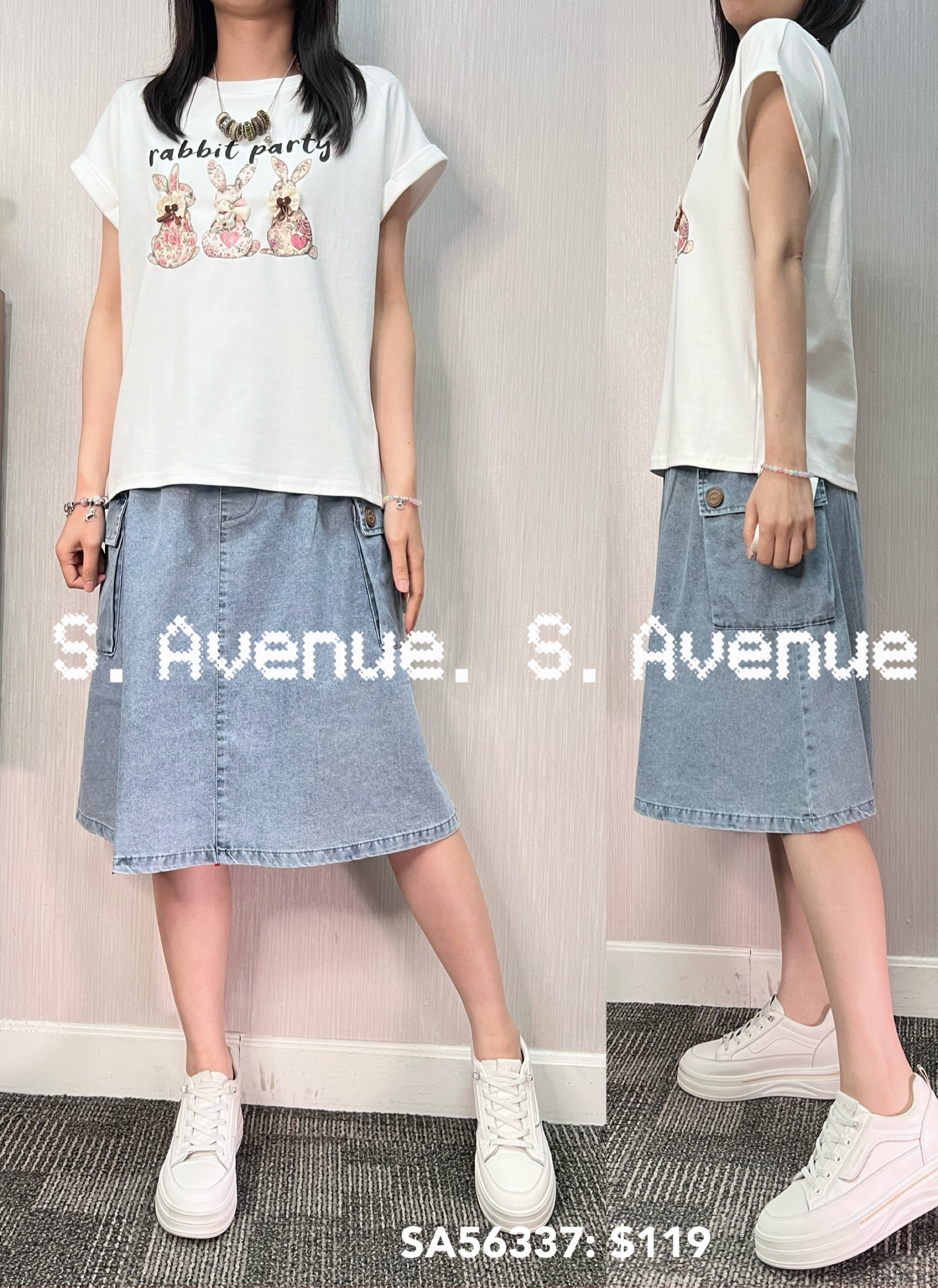 SA56337: 短袖三隻兔兔tee