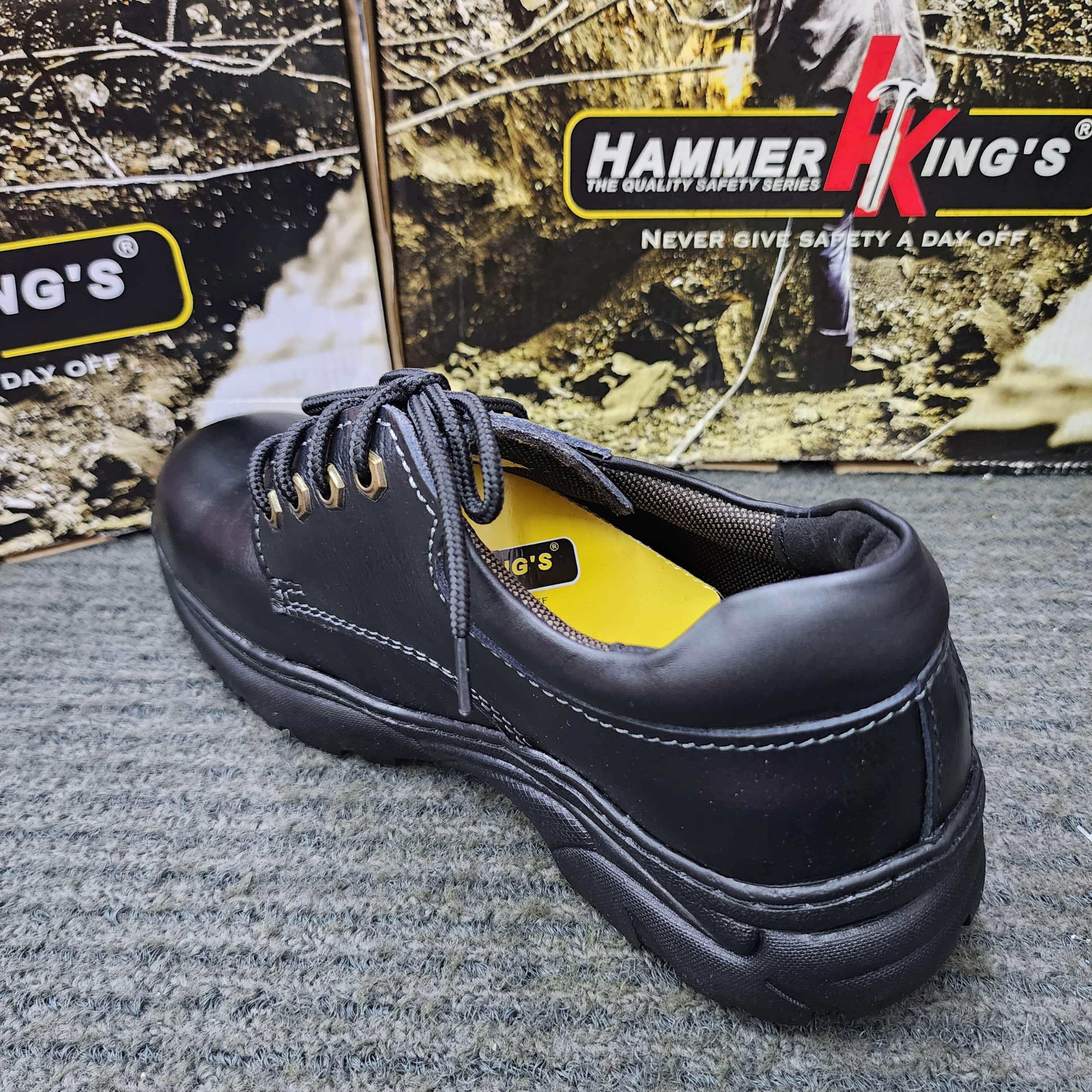 Hammer King 13008 Safety Shoes Boots Steel Toe Cap Steel Mid Plate Low Cut Lace Up Premium Quality Genuine Leather SIRIM and DOSH Approved Kasut Keselamatan Tahan Licin