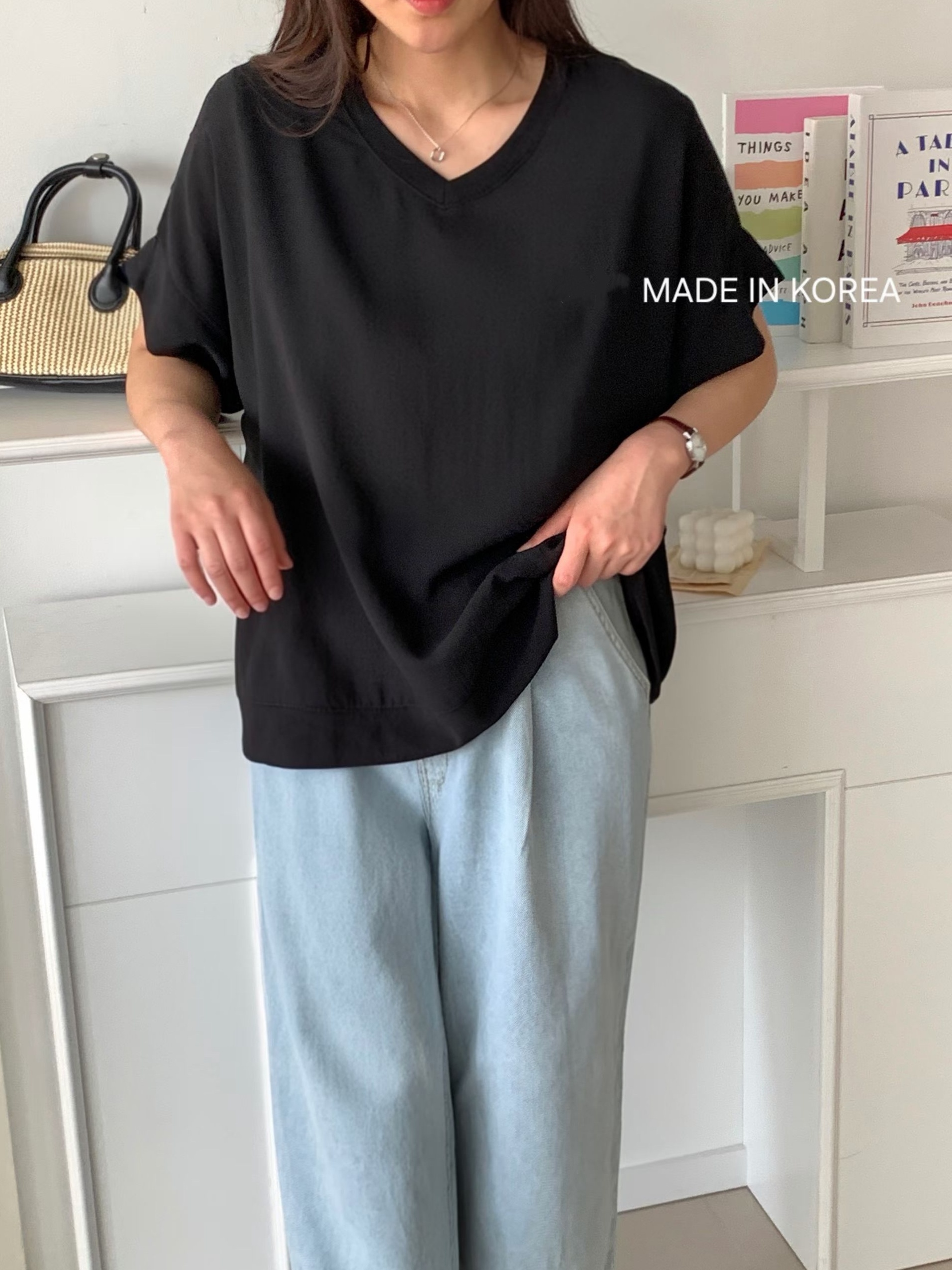 G6518 V領淨色top