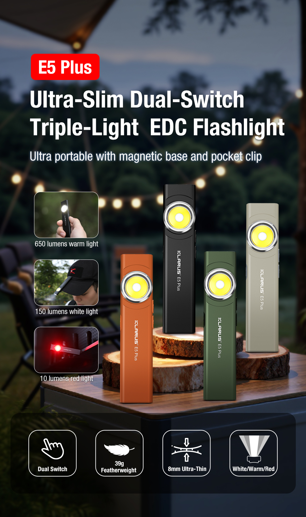 Klarus E5 PLUS 雙開關三光源 EDC 手電筒