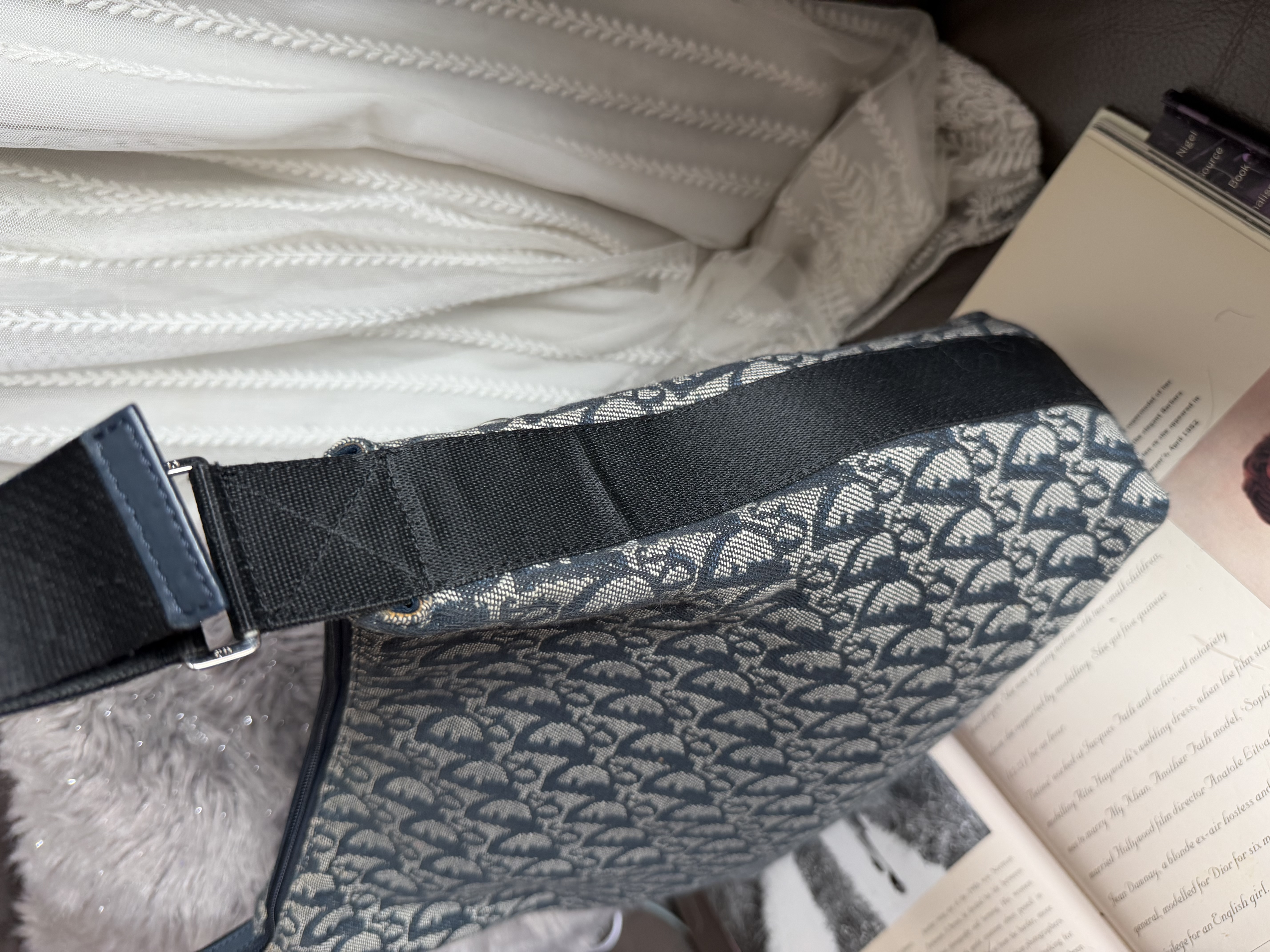 vintage dior navy monogram messenger bag