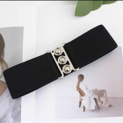 Large Buckle Wide Belts Classic Solid Color Elastic Waistband