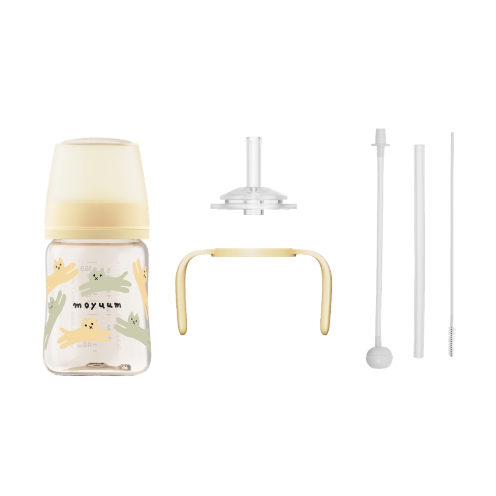 Moyuum - PPSU 寬口防漲氣奶瓶170ml（貓咪夢境）+寬口奶瓶防漏學習吸管套裝(黃色)_MY207_SET