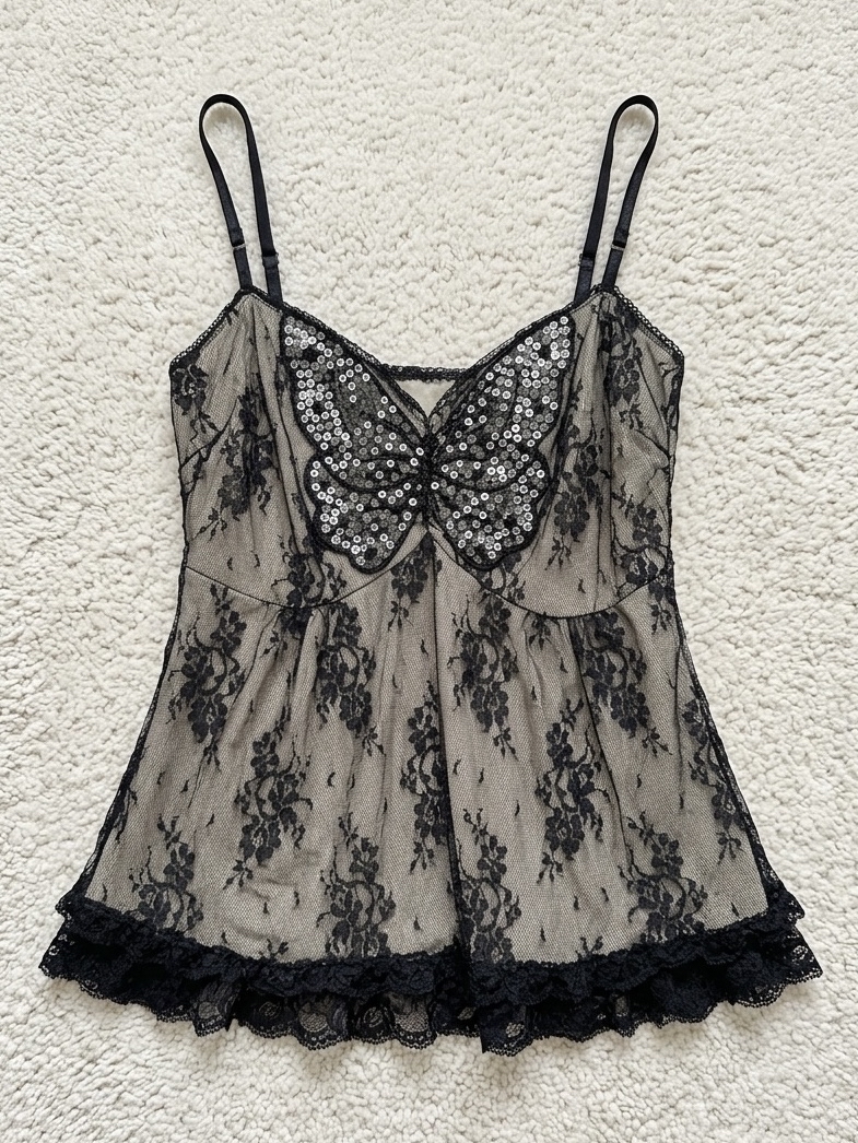 Black Lace Bow Camisole 