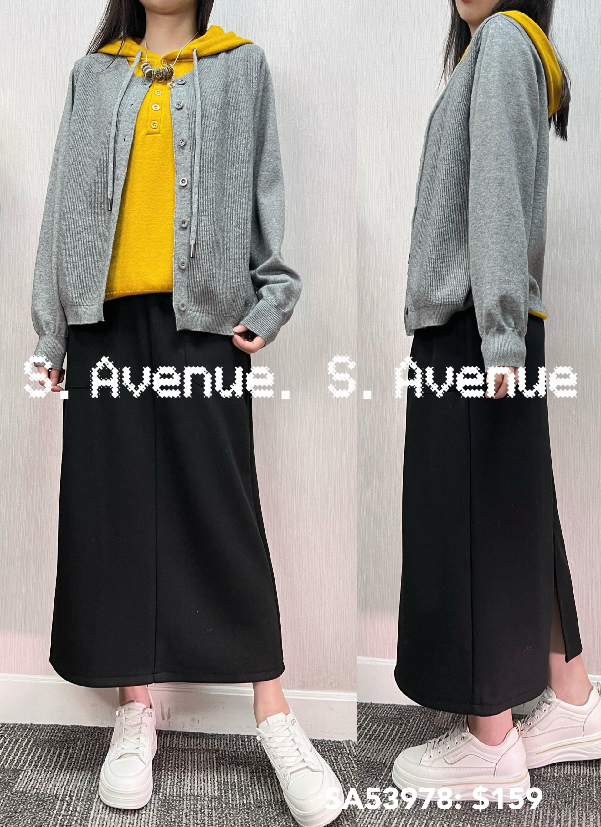 SA53978: 長袖有帽假兩件有鈕冷top