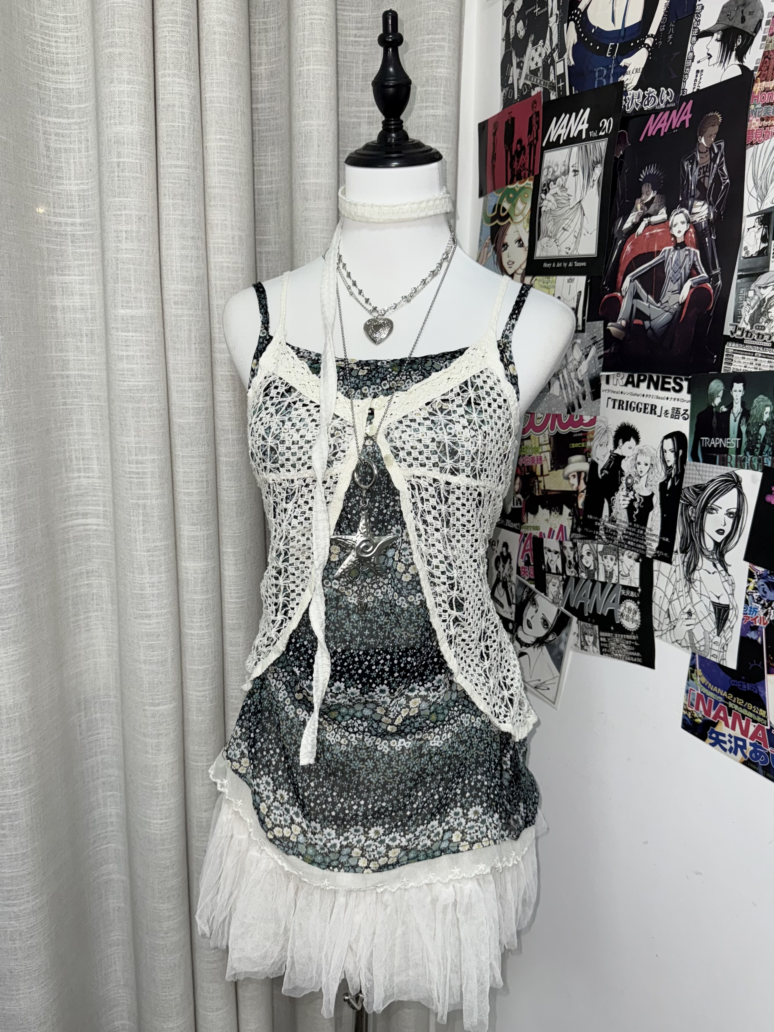 Mori-Girl Inspired Knit & Mesh Outfit Set