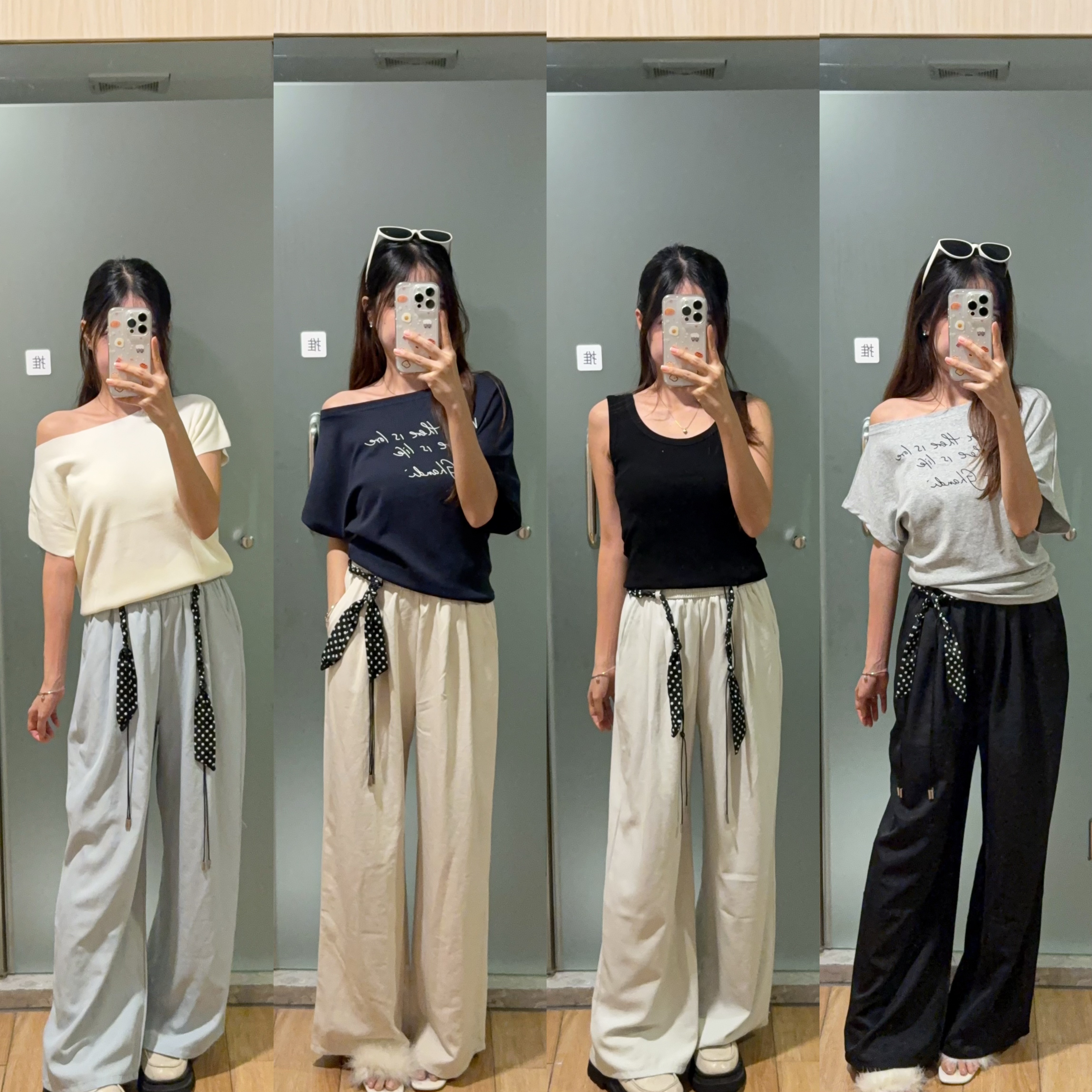 天丝棉休闲阔腿长裤（配波点丝巾腰带）R2981