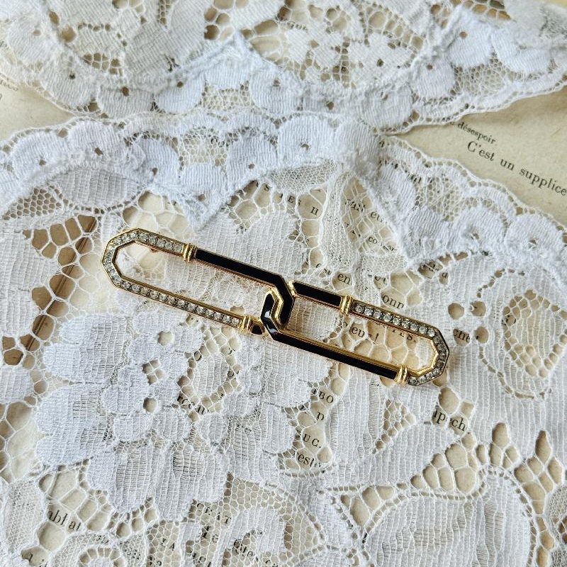 Vintage c.a. 1970-80s Art Deco Revival Enamel Bar Brooch(MT2345)