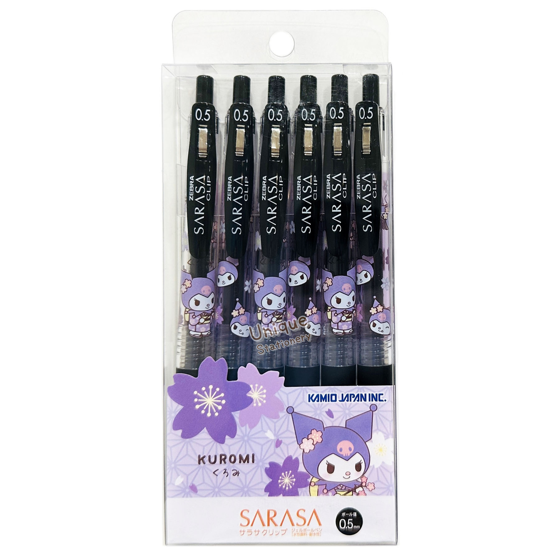 現貨｜【一套6枝】Sanrio Kuromi 日本製 Zebra SARASA CLIP 0.5mm 黑色 啫喱筆 套裝 (231181)