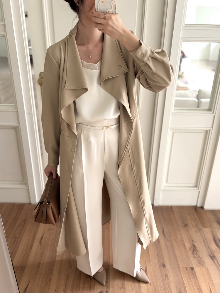 Classic Flared Trench Dress (Warm Beige)