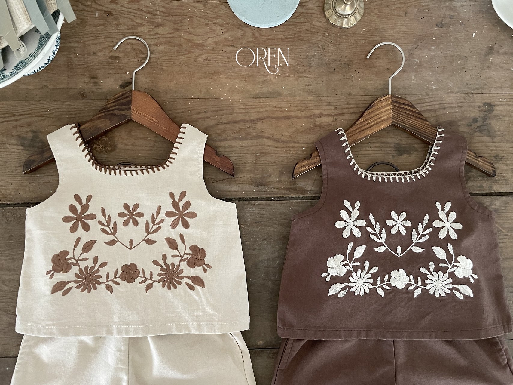 ☀️預訂 韓國直送☀️🇰🇷Oren花卉刺繡背心短褲上下套裝