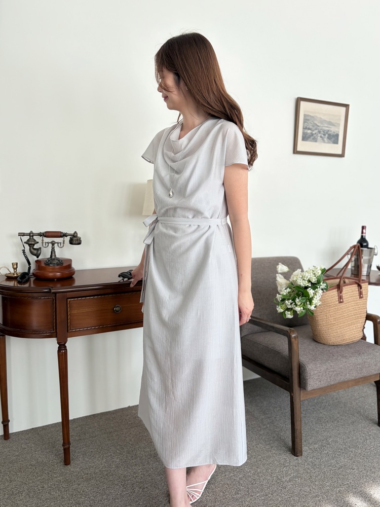 Draped Neck Dress with Inner Slip (Misty Blue)