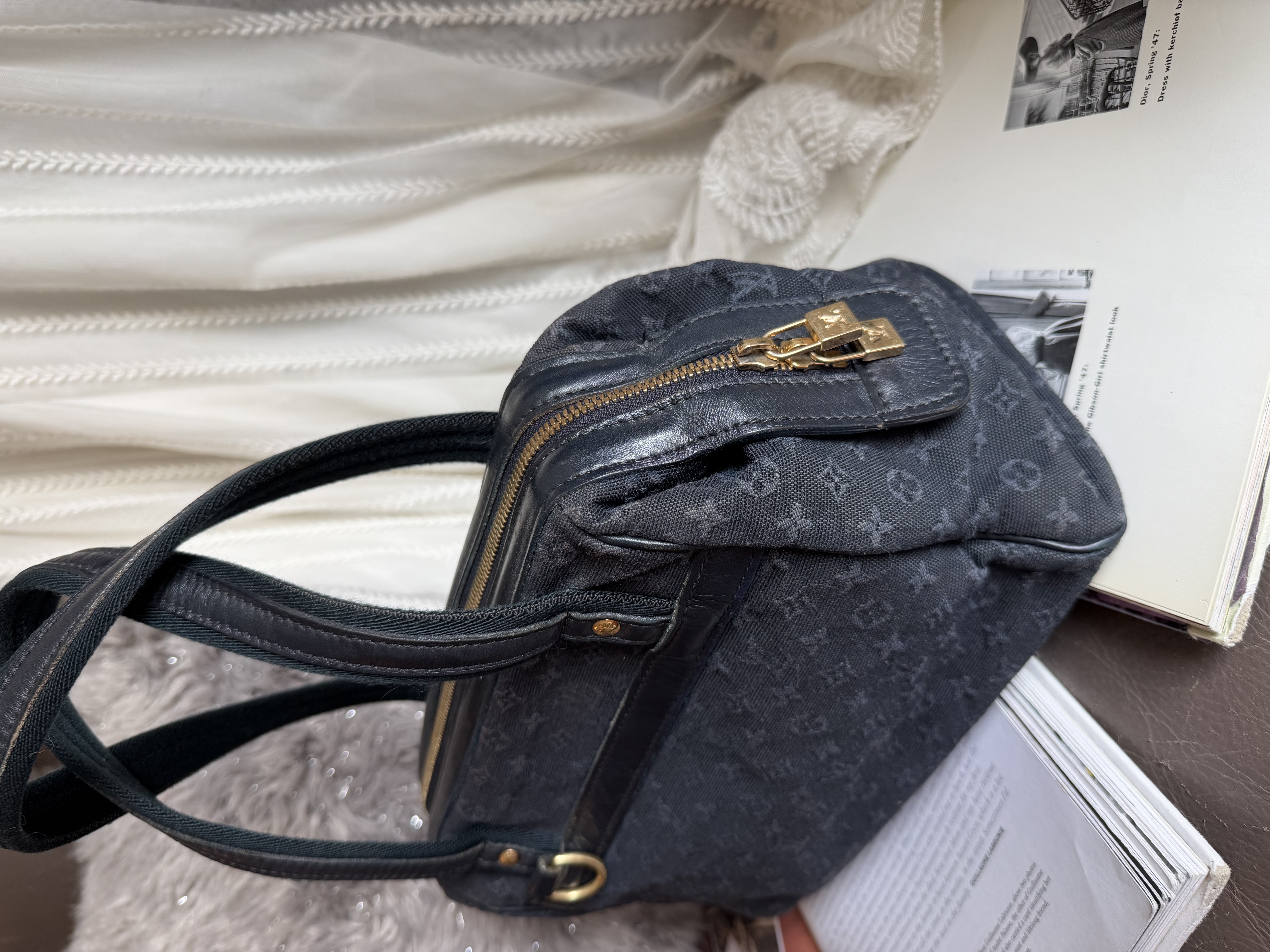 Vintage louis vuitton navy denim Monogram Mini Lin Josephine PM 