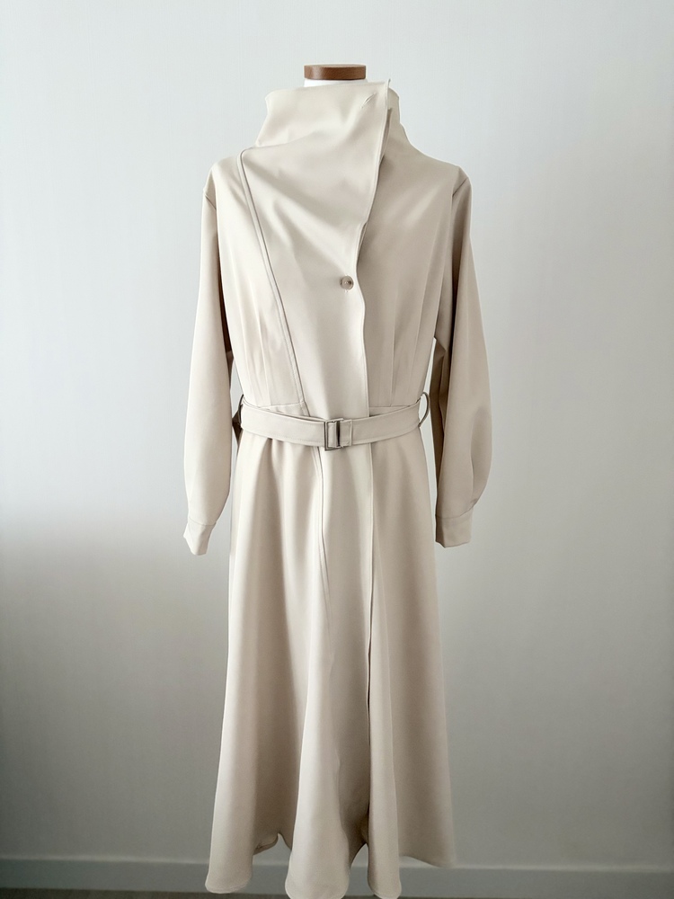 Classic Flared Trench Dress (Warm Beige)