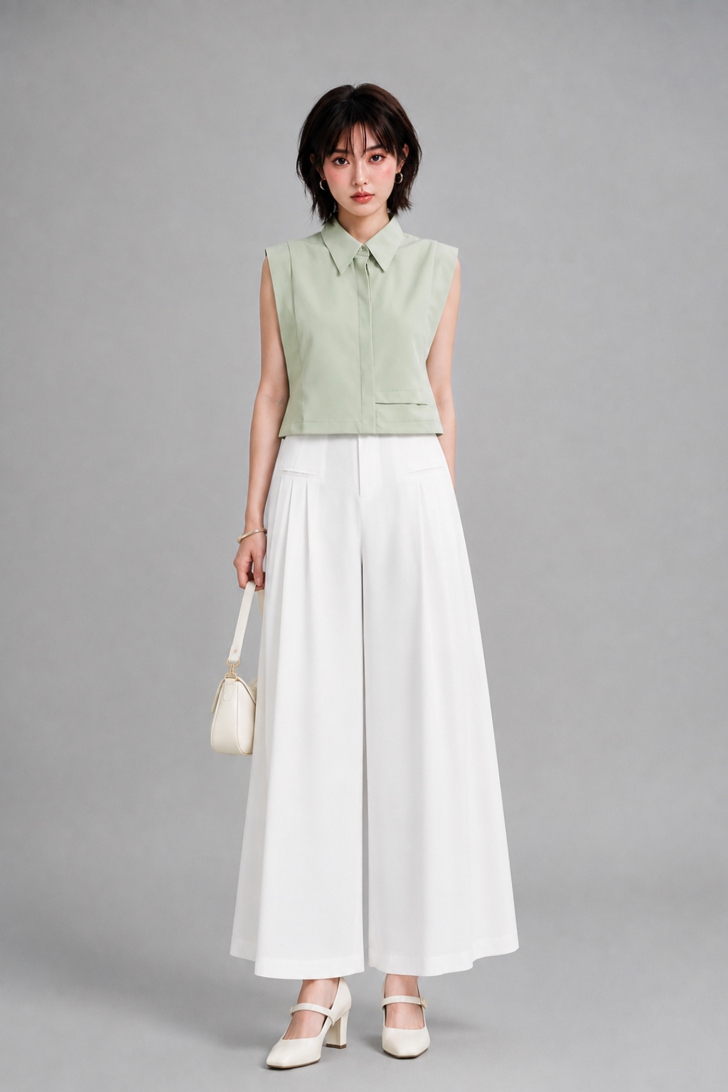 210603-1 High-Waisted Pleated Wide-Leg Pants