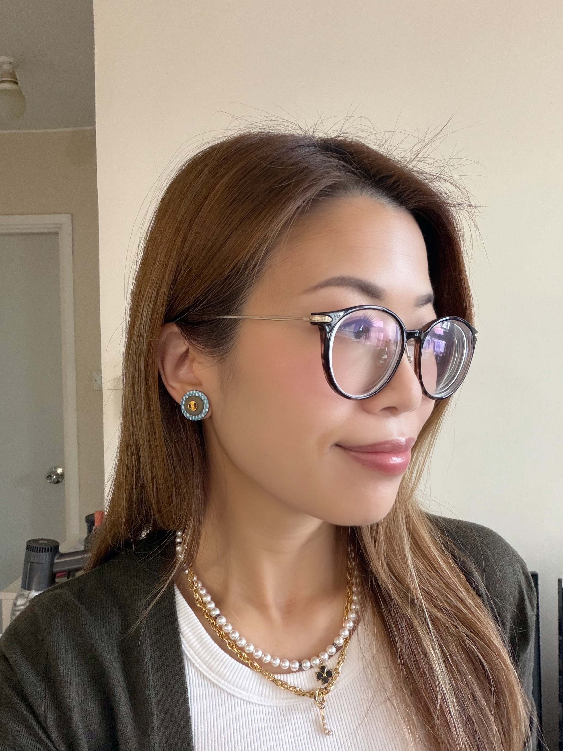 英國Metallic貝殼壓花立體耳環/Metallic Teal Blue