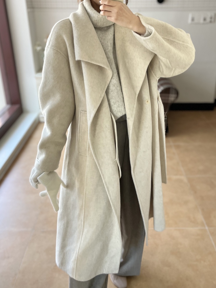 [70% Wool] Parisian Belted Wool Coat (Oat)