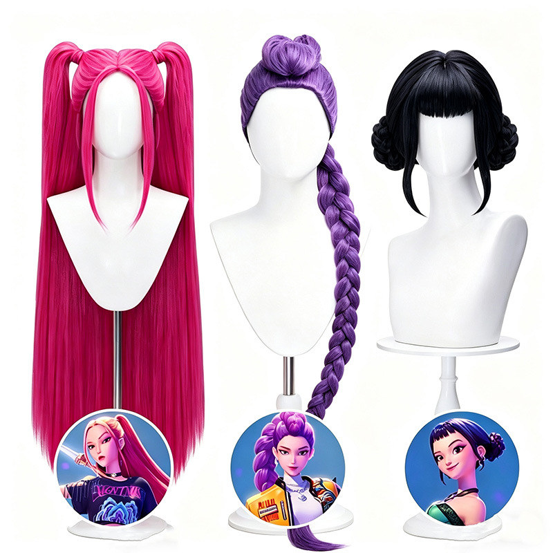Zoey 成人黑色雙丸子 Cosplay 假髮 Anime 角色扮演假髮 Kpop Demon Hunters Wig Lets Cosplay cos1156B