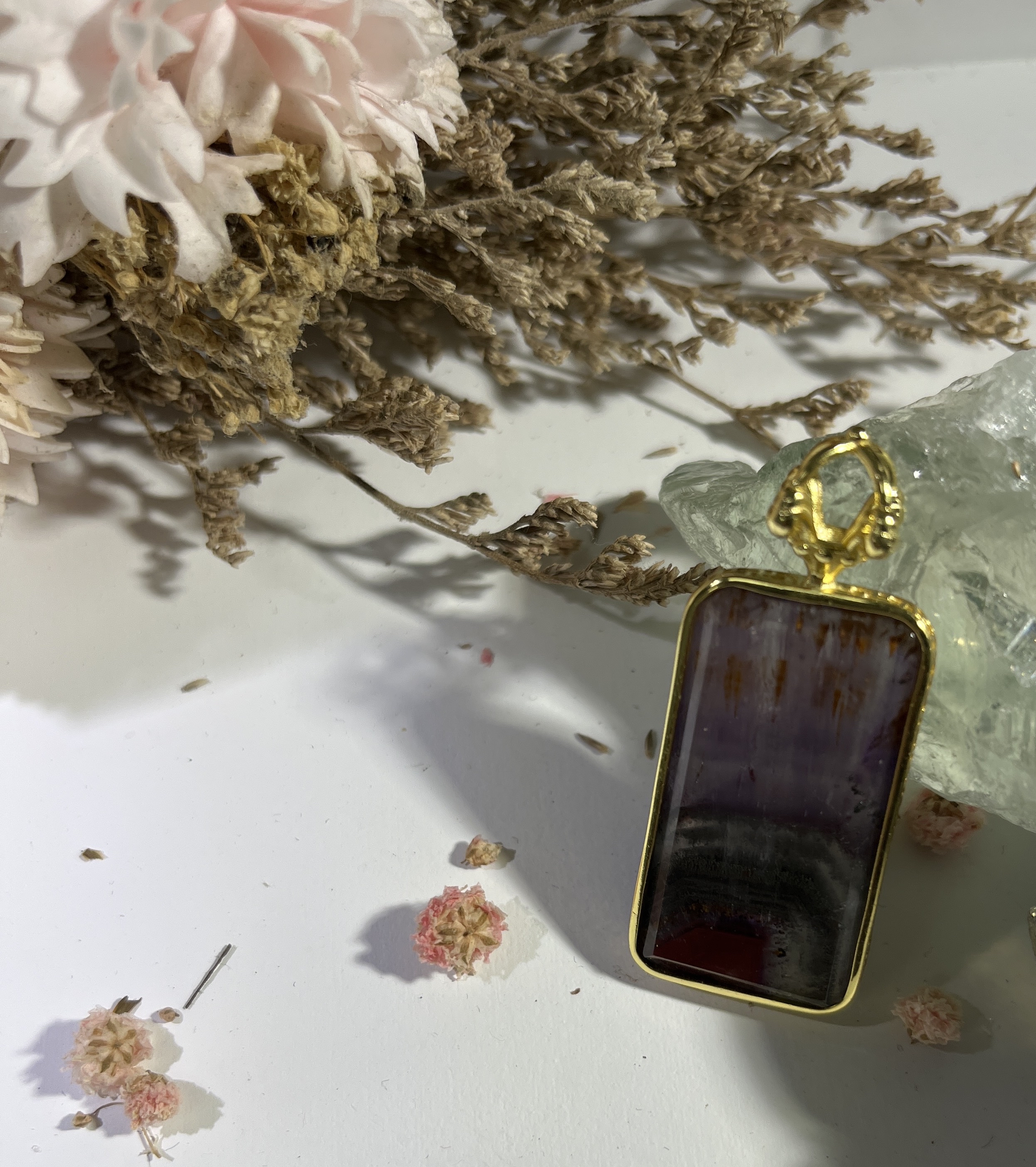 透體極光帶金牙銀包邊吊墜 36.7X20.6mm