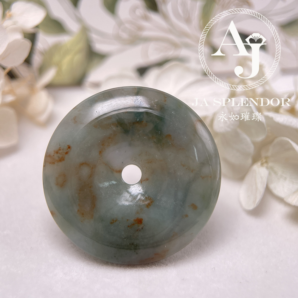 JN-223 天然翡翠A玉 特色綠映紅平安扣