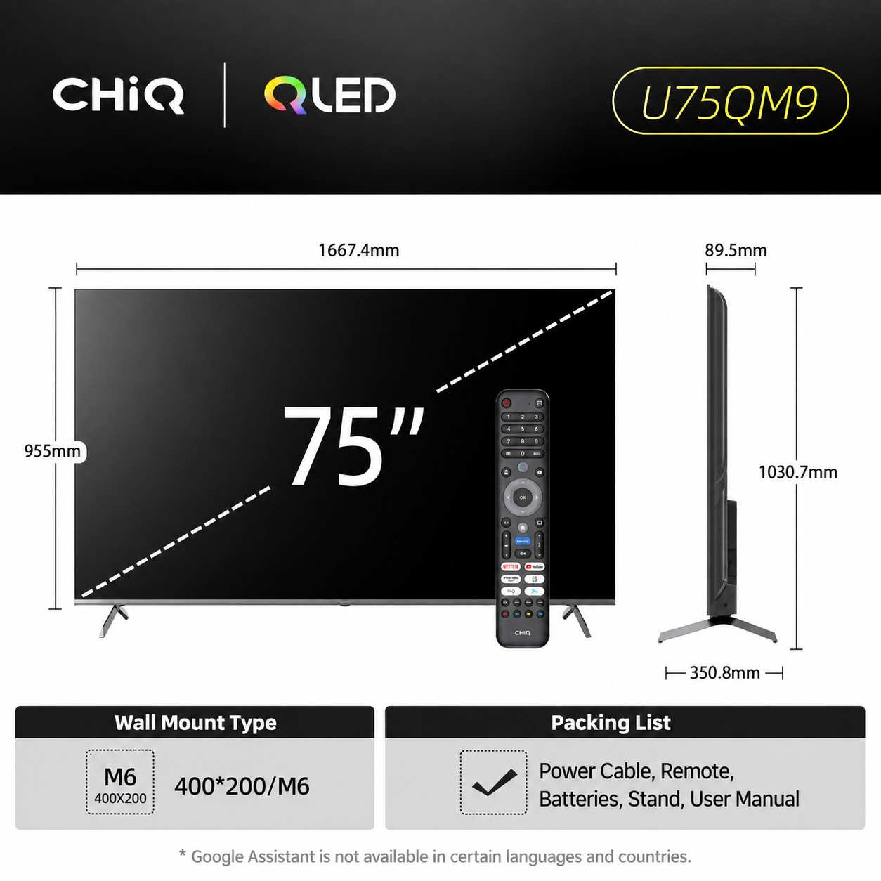 CHiQ U75QM9 75 Inch 4K QLED Google TV