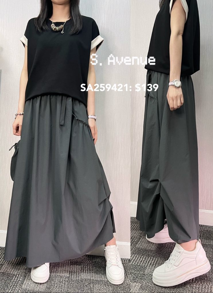 SA259421: 橡筋腰軍扣不規則長裙