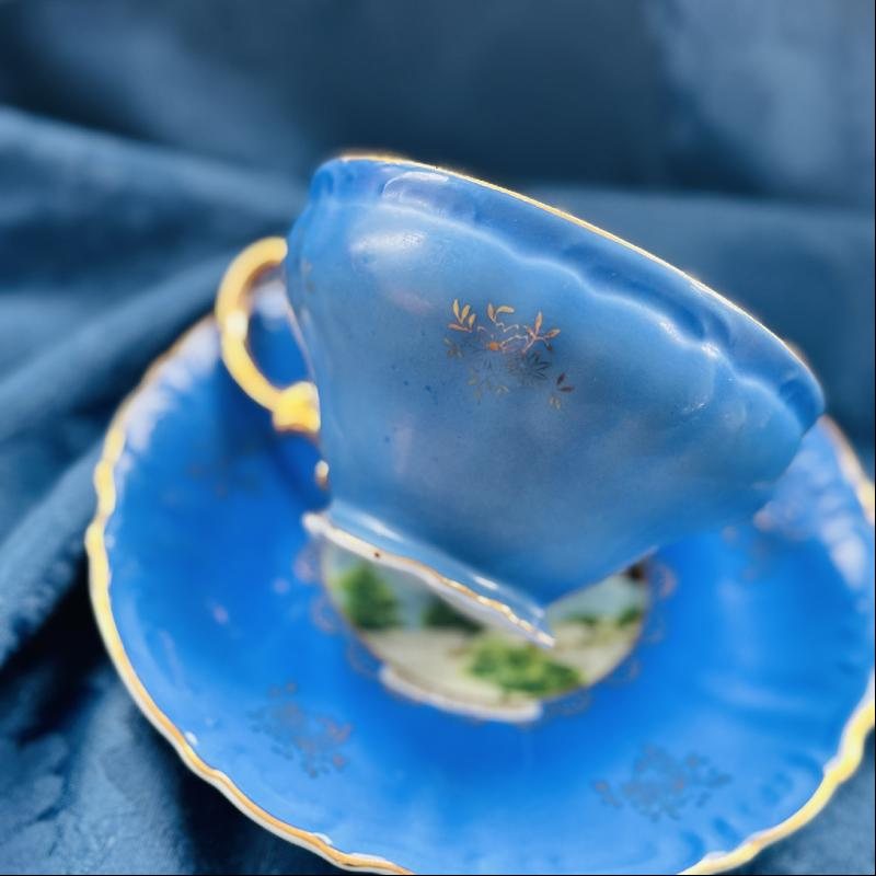 RARE! Vintage C.a. 1950s ESD Niagara Falls Canada Sky Blue Souvenir Tea Set Duo - Tea Cup with Saucer (MT2037)