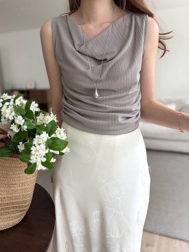 Draped Sleeveless Top (Dark Beige)