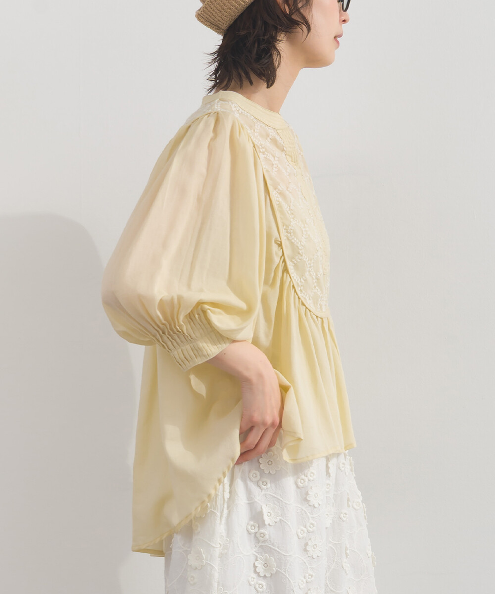 LP - 純棉圓點幾何刺繡襯衫 (米黃色)