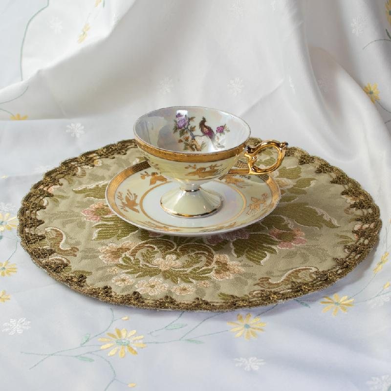 (Last one !) c.a. 1970s Italian Elegant Sage Green Table Mat /Tapestry Dollies (MT293)